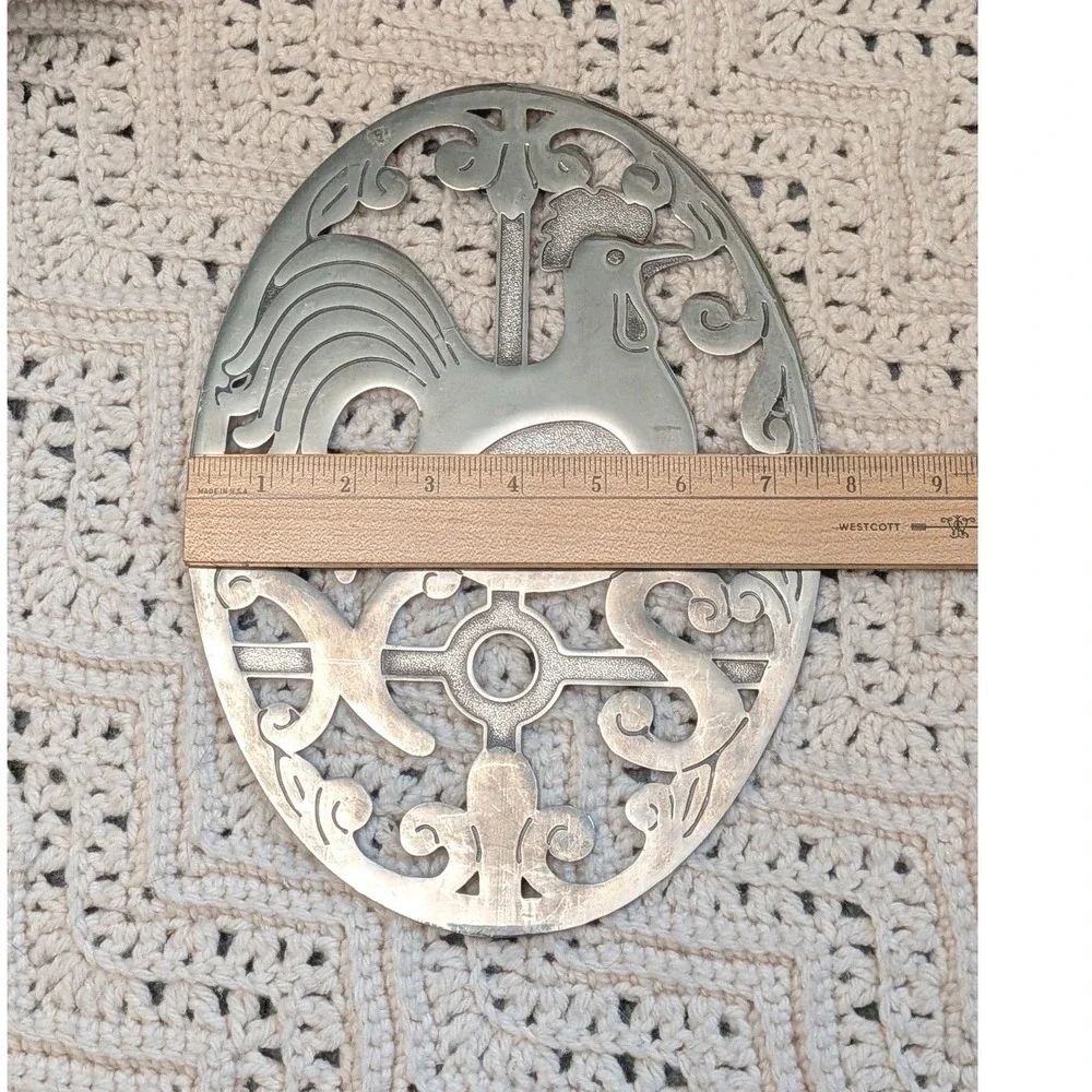 Vintage Silver Tone Rooster Weather Vane Metal‎ Trivet Wall Decor Made in Italy